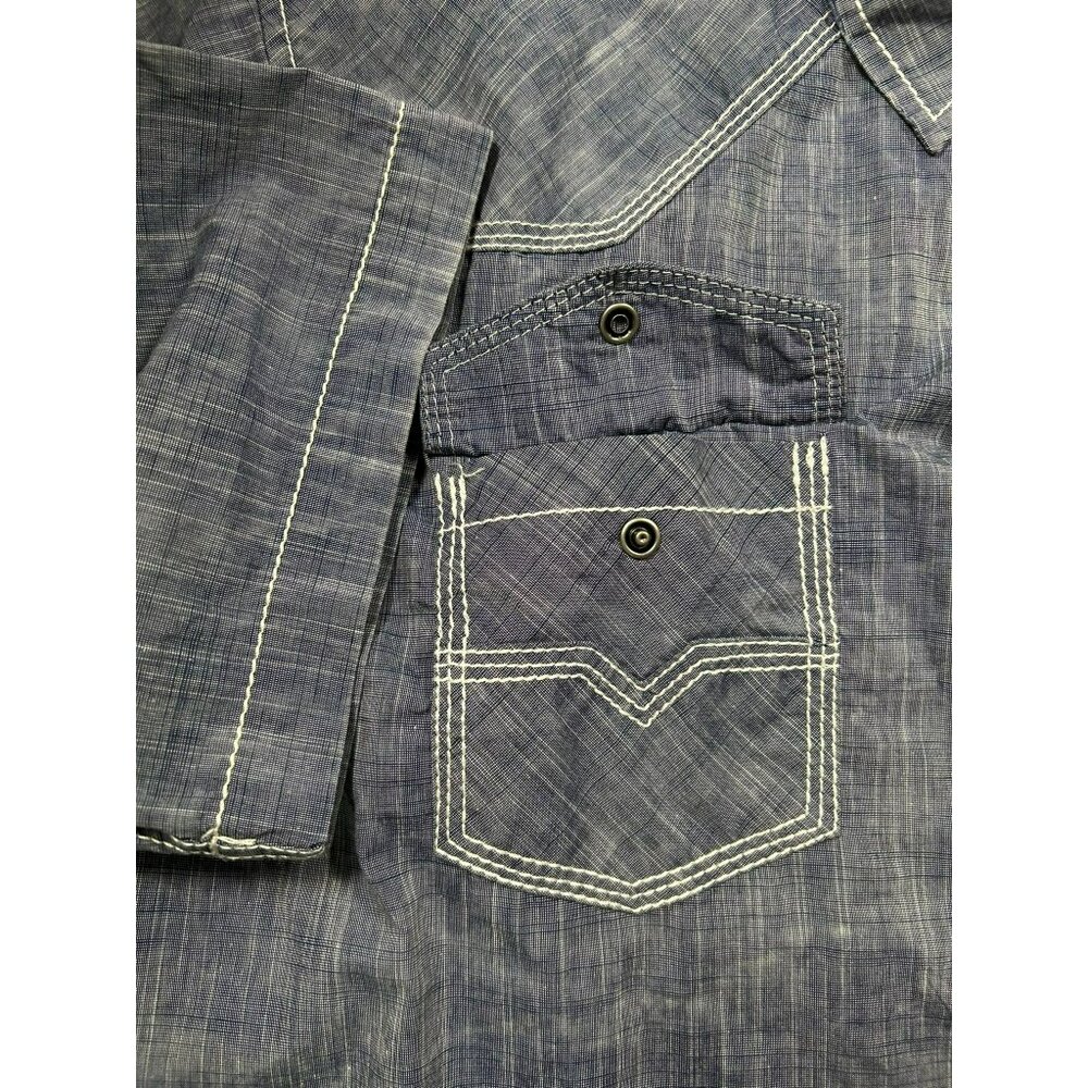 BKE Vintage 1967 Athletic Fit Blue Plaid Button-Up Shirt Pearl Snap Pockets - Picture 4 of 6